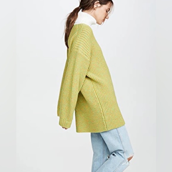 TIBI 100% merino wool lime yellow contrast rolled turtleneck sweater - Picture 3 of 5